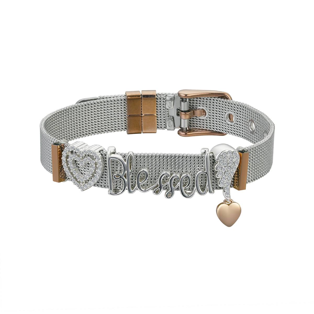 Shine Blessed Crystal Heart & Angel Wing Mesh Bracelet