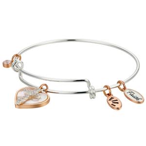 Shine Two-Tone Faith Heart & Cross Bangle Bracelet alternate view