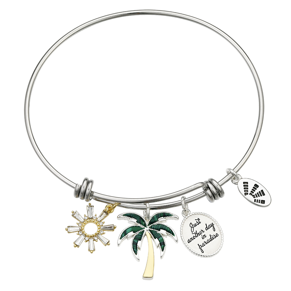 Shine Just Another Day In Paradise Palm Tree Crystal Sun Bracelet