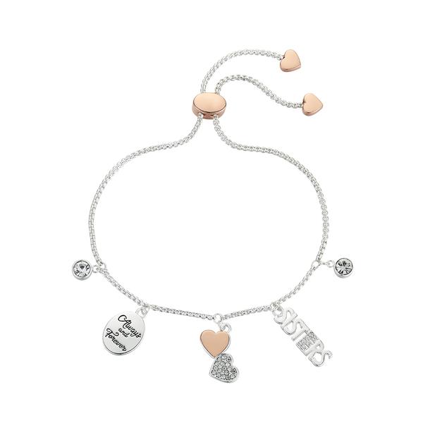 Shine Always and Forever Sisters Heart Charm Bolo Bracelet