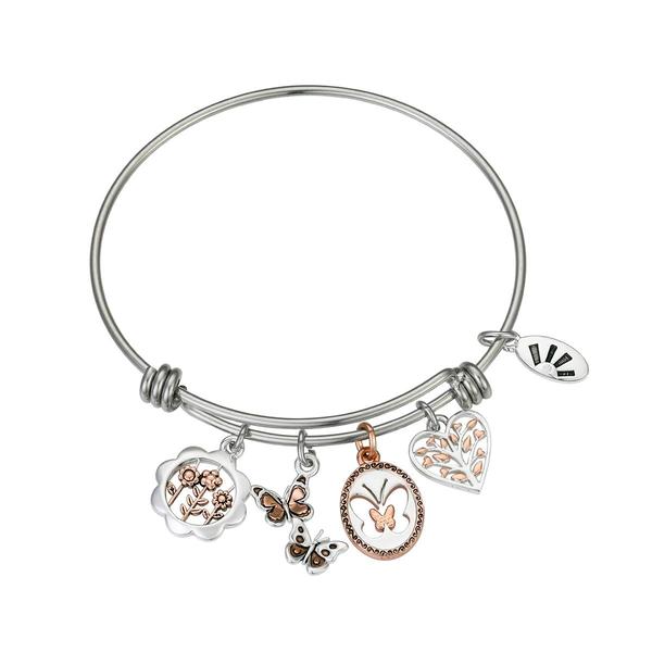 Shine Sisters Forever Butterfly & Flowers Bangle Bracelet