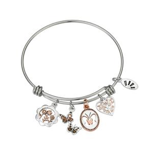 Shine Sisters Forever Butterfly & Flowers Bangle Bracelet