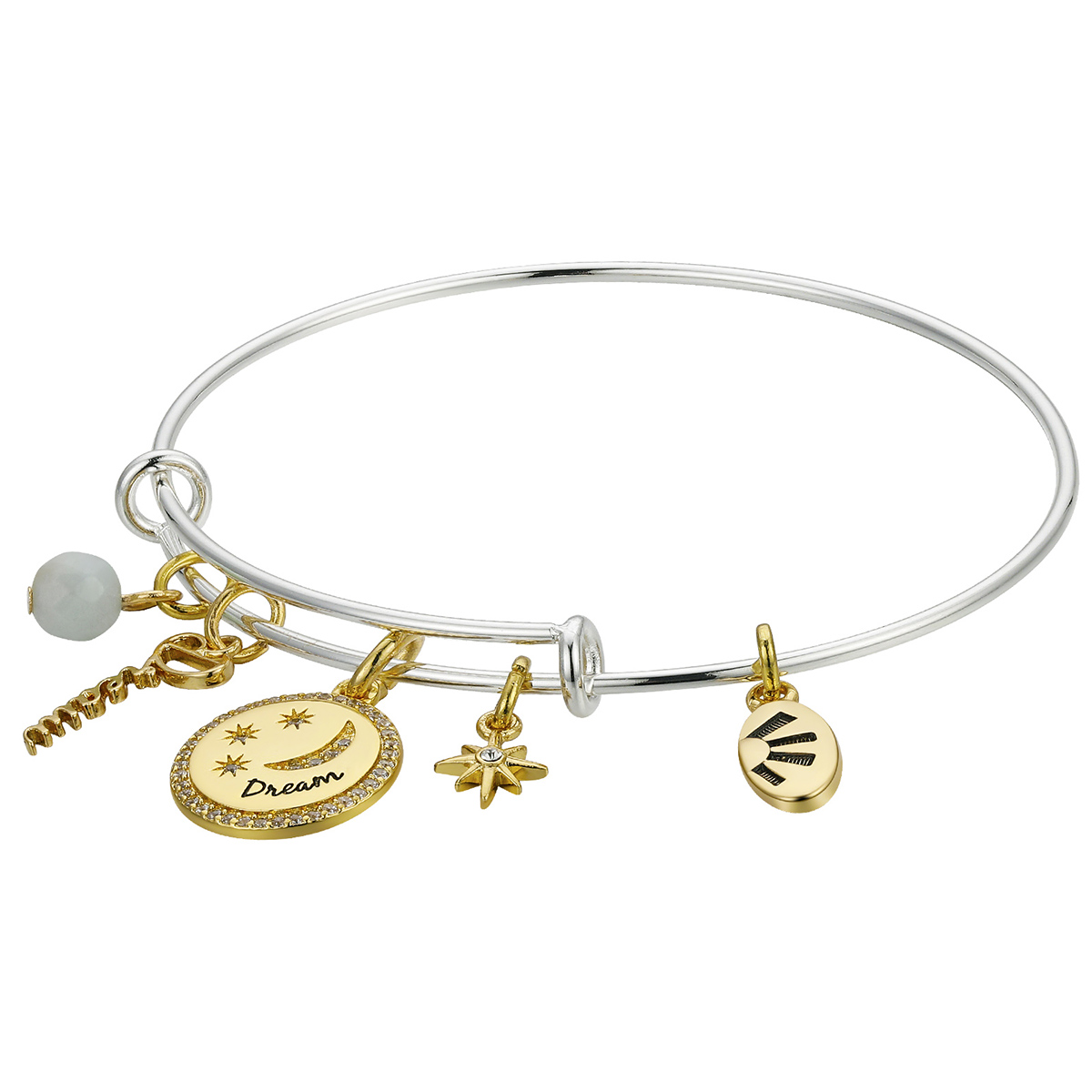 Shine Dream Moon & Stars Bead & Star Charm Bangle Bracelet