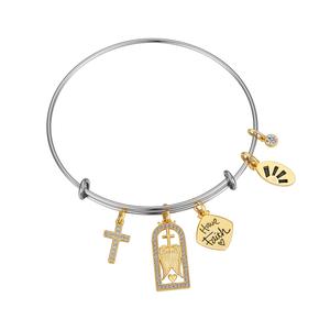 Shine Have Faith Two-Tone Crystal Bezel Bangle Bracelet