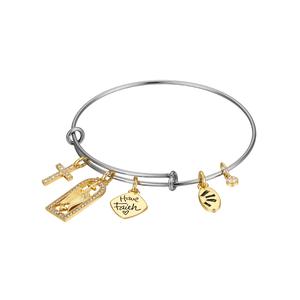 Shine Have Faith Two-Tone Crystal Bezel Bangle Bracelet alternate view