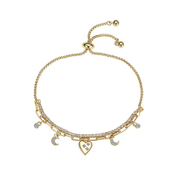 Shine Heart Moon & Bezel Double Strand Bolo Bracelet