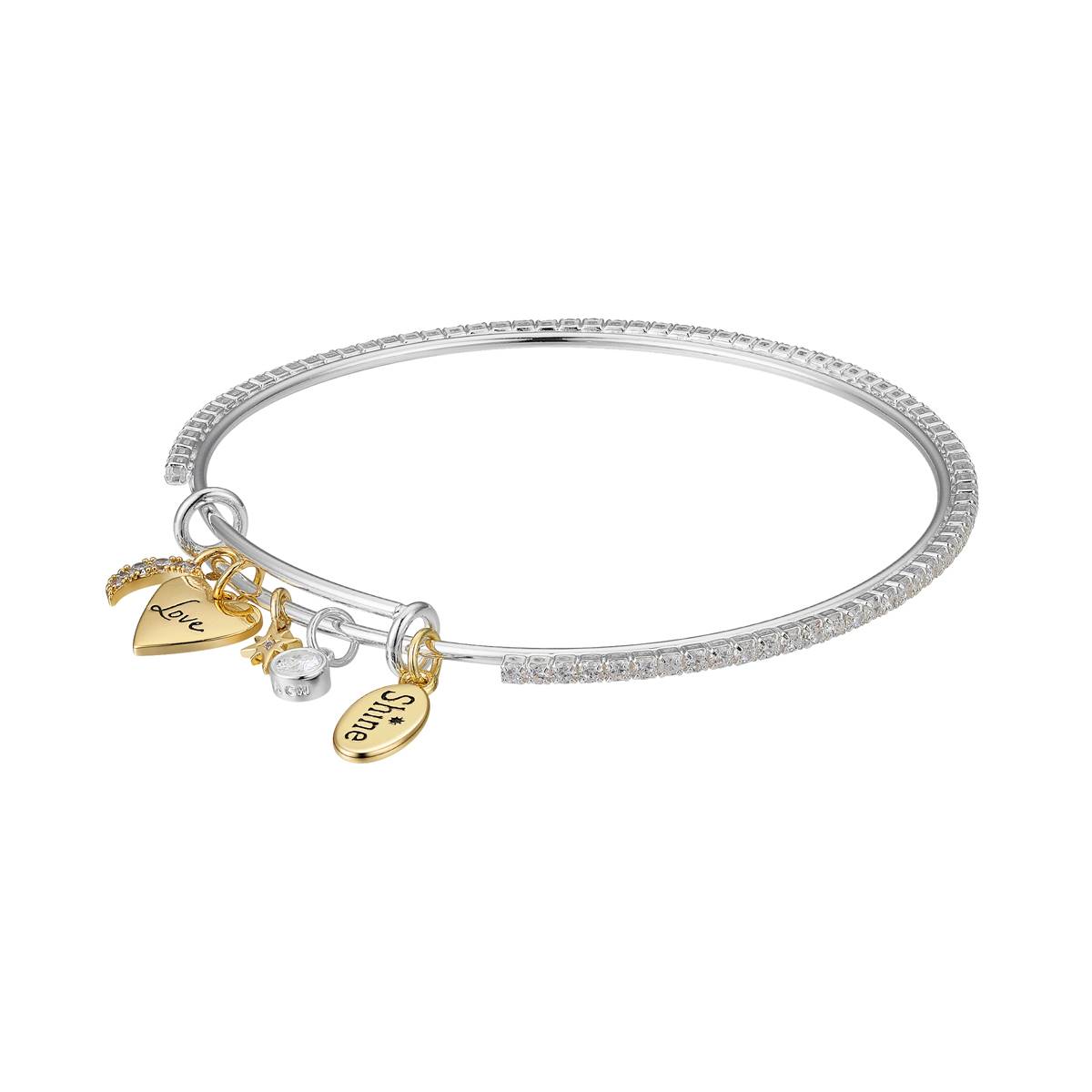 Shine Two-Tone Moon/Heart/Star Bangle Charm Bracelet