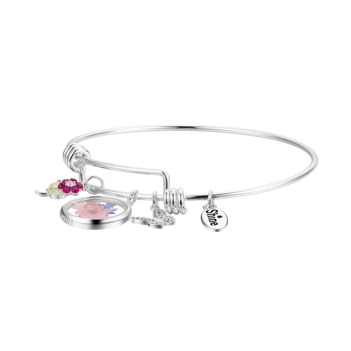 Shine Fine Silver Plated CZ Flower/Butterfly/Flower Bracelet