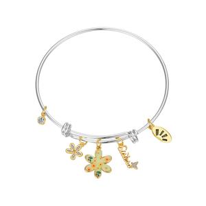 Shine CZ Butterfly/Flower Sisters Adjustable Bangle Bracelet