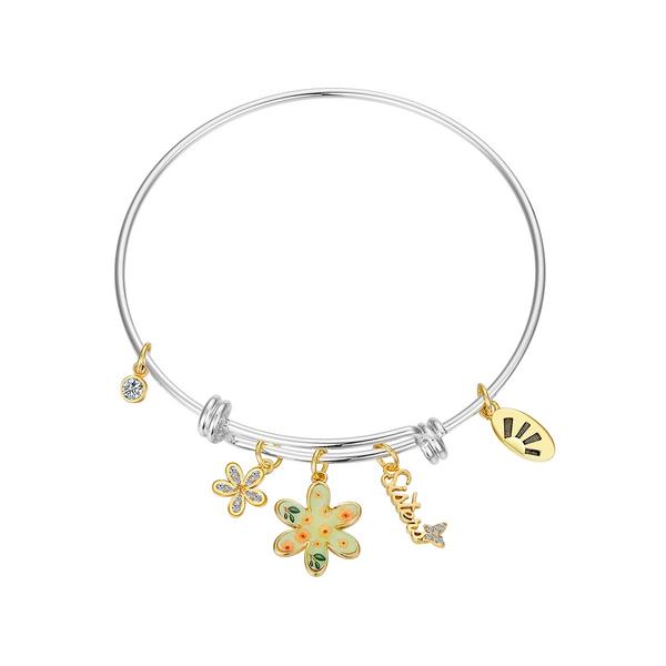 Shine CZ Butterfly/Flower Sisters Adjustable Bangle Bracelet
