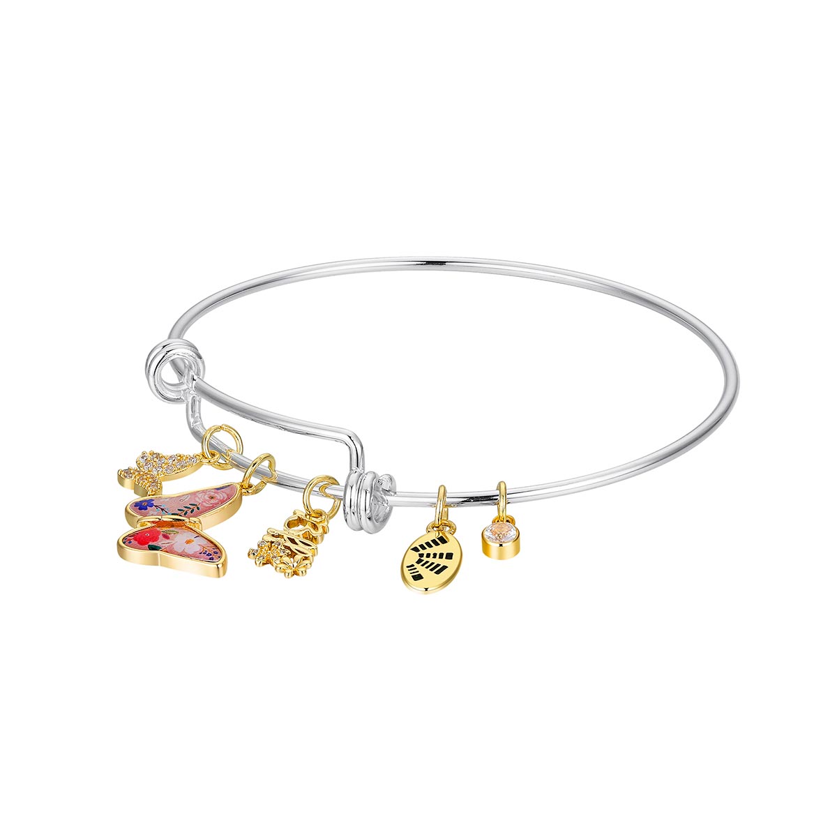 Shine Two-Tone CZ Butterfly BFF Adjustable Bangle Bracelet