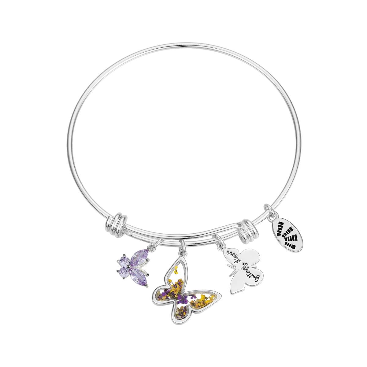 Shine Fine Silver Plated CZ Flowers Butterfly Kisses Bangle