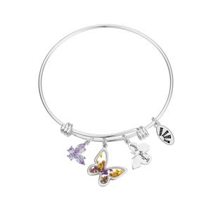 Shine Fine Silver Plated CZ Flowers Butterfly Kisses Bangle alternate view