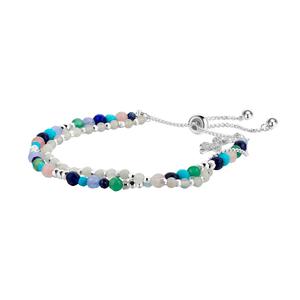 Shine Fine Silver Plated Flower Bead Triple Strand Bolo Bracelet alternate view