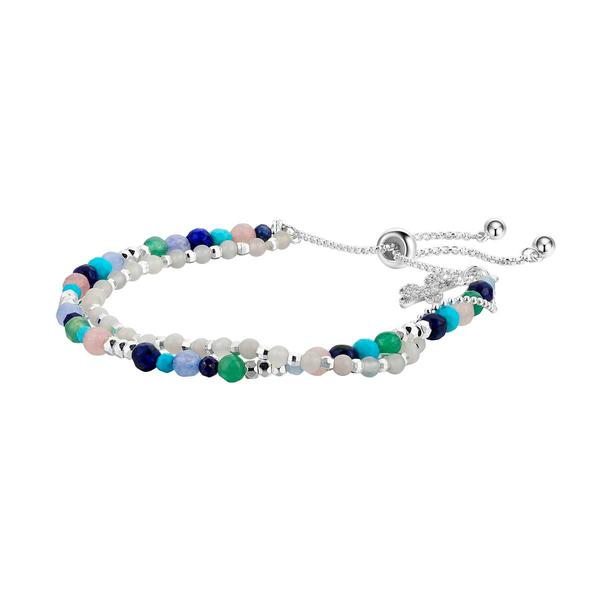 Shine Fine Silver Plated Flower Bead Triple Strand Bolo Bracelet alternate view