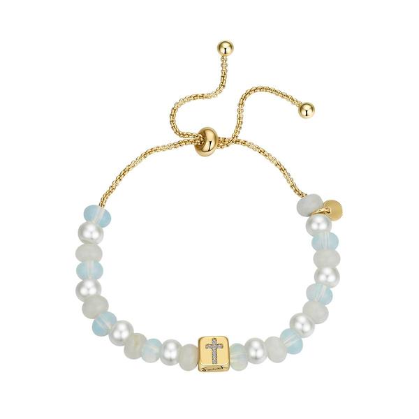 Shine Gold Flash Plated CZ Textured Faith Cross Bolo Bracelet alternate view