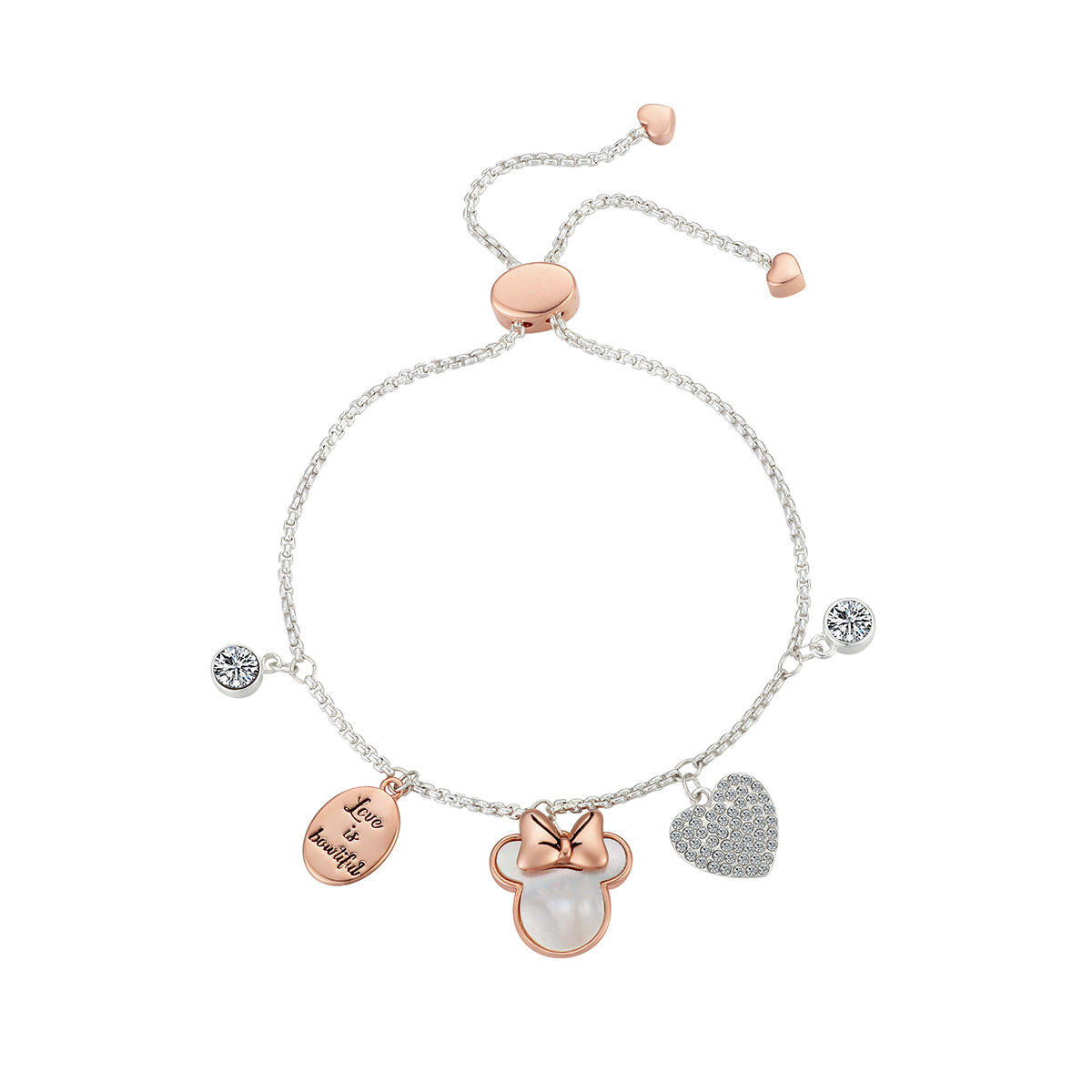 Shine Minnie Mouse Love Is Bowtiful Crystal Heart Bolo Bracelet