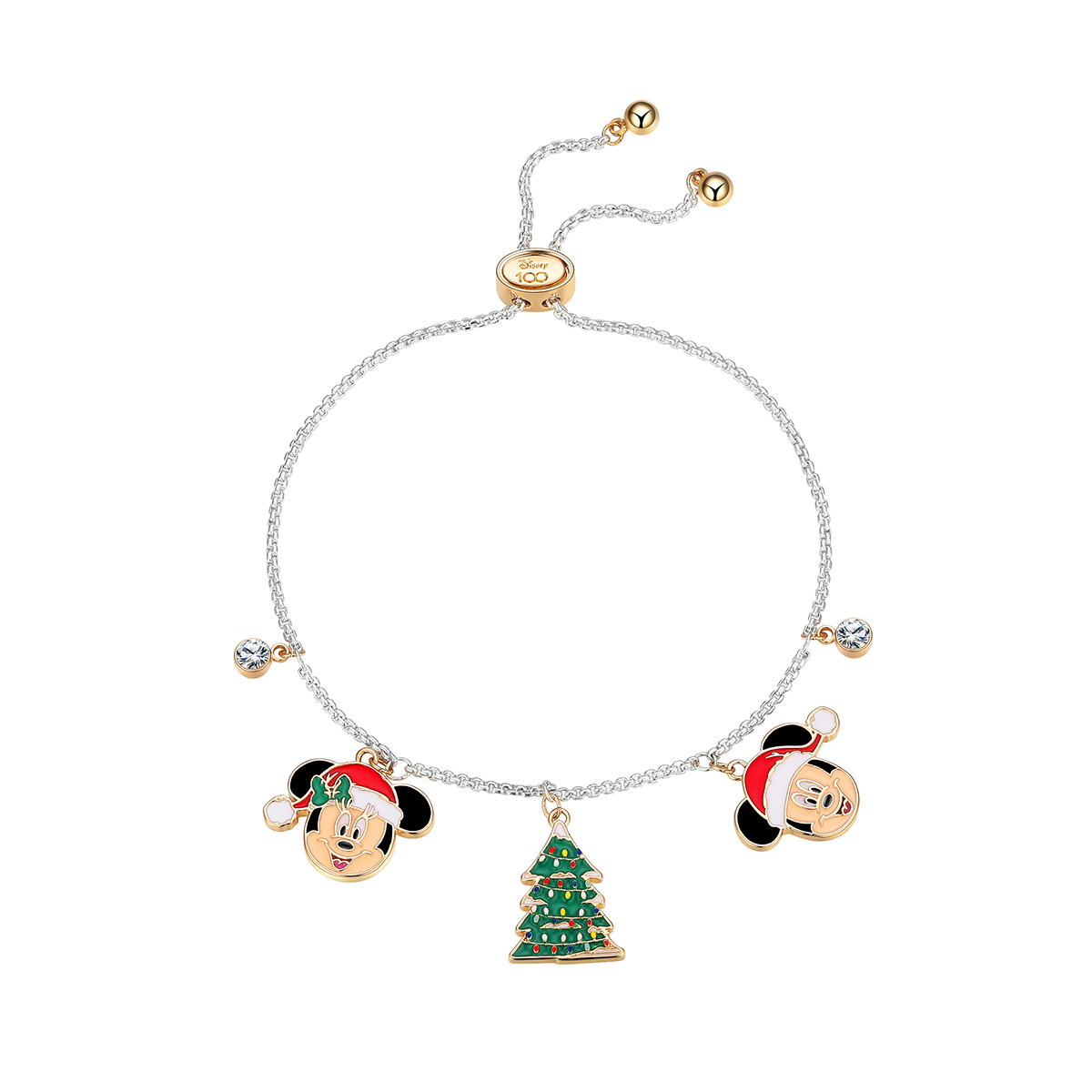 Shine Two-Tone Mickey & Minnie Mouse Christmas Bolo Bracelet