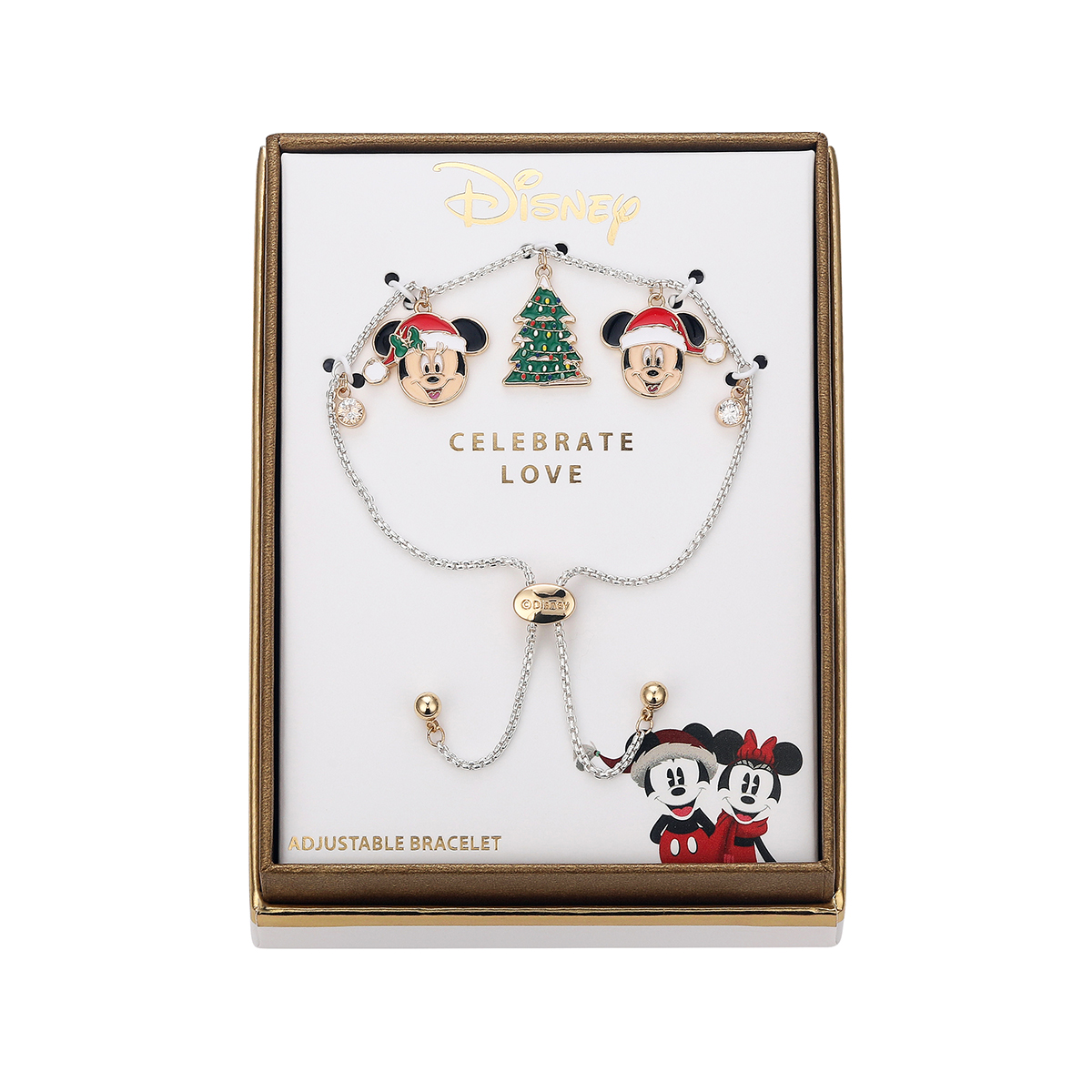 Shine Two-Tone Mickey & Minnie Mouse Christmas Bolo Bracelet