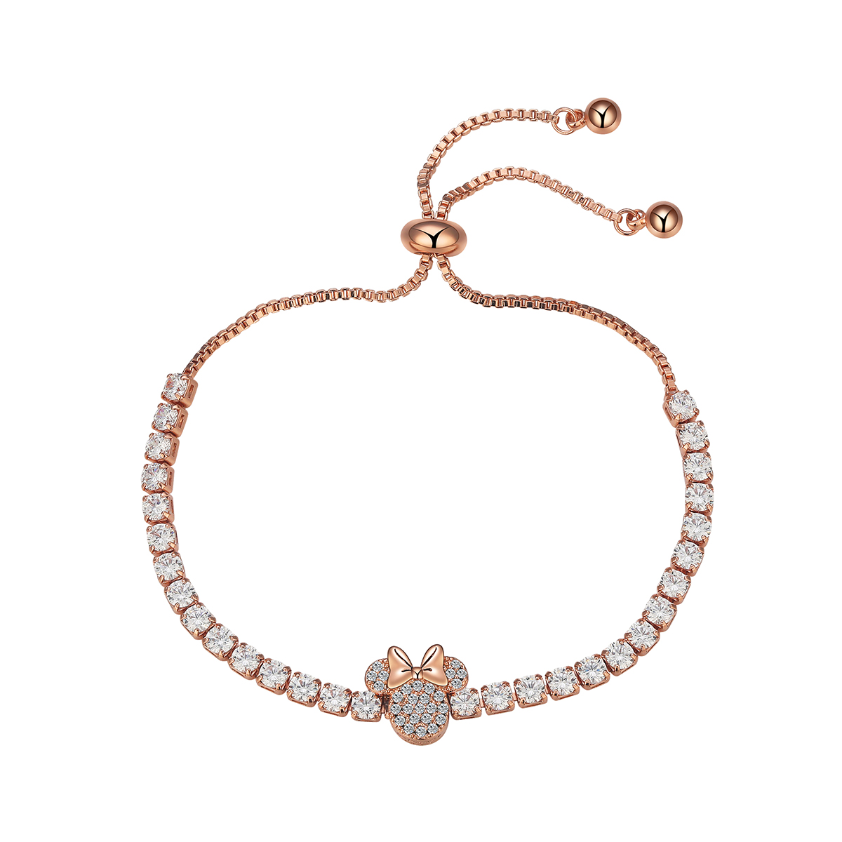 Shine Rose Gold CZ Minnie Mouse Bolo Bracelet