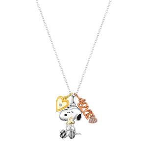Shine Peanuts(tm) CZ Snoopy Woodstock Love Pendant Necklace