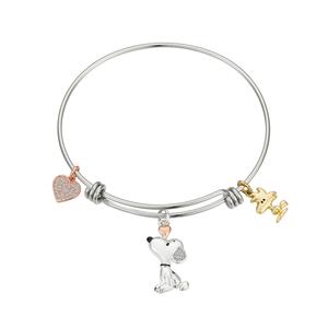 Shine Peanuts(tm) Snoopy & Woodstock Crystal Heart Bangle Bracelet