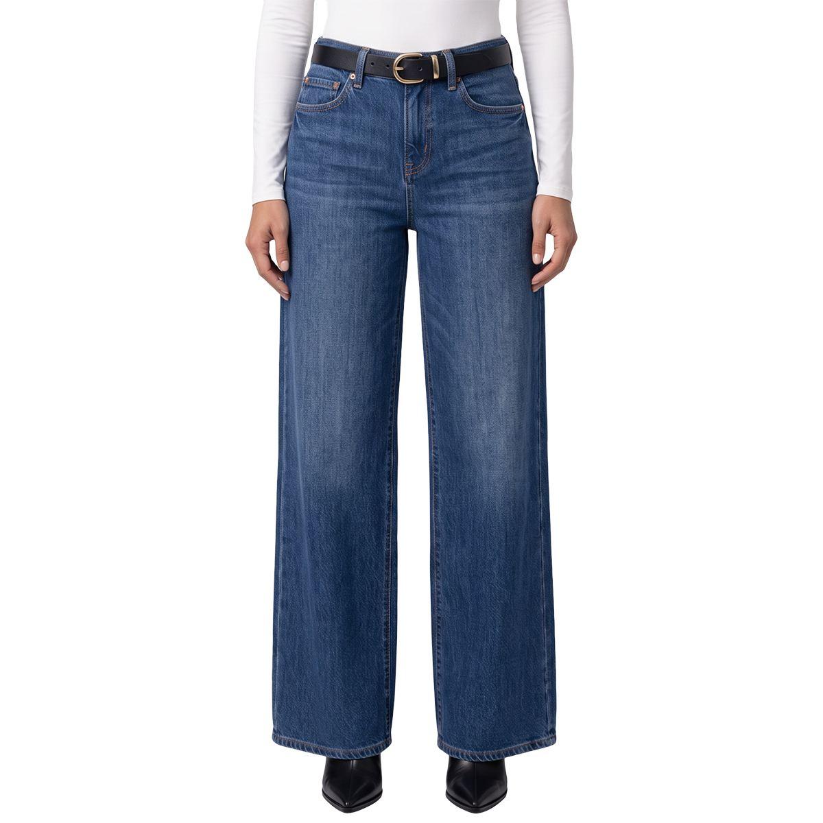 Womens Royalty Hazel Wide Leg Jeans with Black Suede Belt