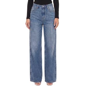 Womens Royalty Wide Leg Studded Seam Jeans