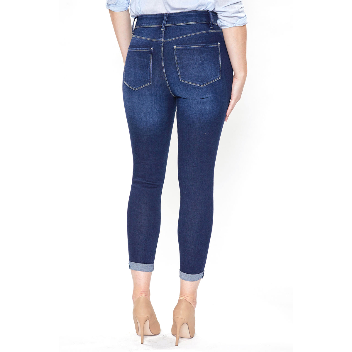 Womens Royalty No Muffin Top Two Button Roll Cuffed Jeans