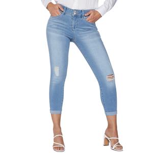 Petite Royalty Basic Two Button Roll Cuff Ankle Jeans