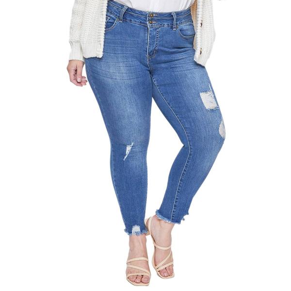 Plus Size Royalty Seamed Waistband Frayed Ankle Jeans alternate view