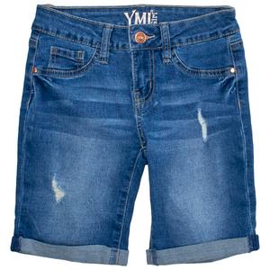 Girls (7-14) YMI(R) Basic 1 Button Cuffed Bermuda Shorts