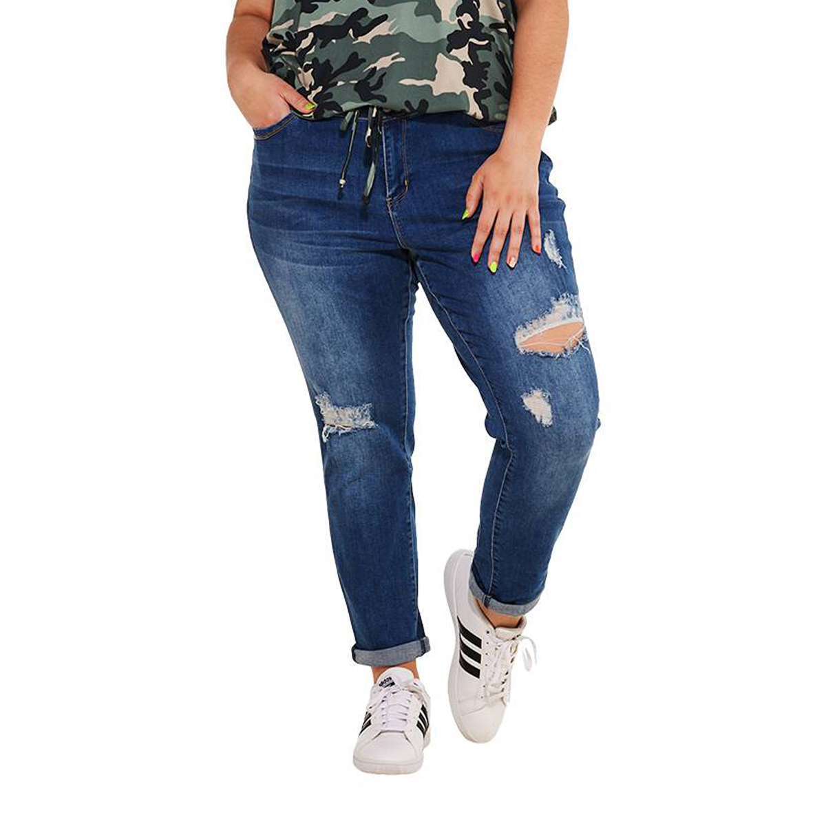 Juniors Plus YMI(R) Tropics Double Button Roll Cuff Jeans