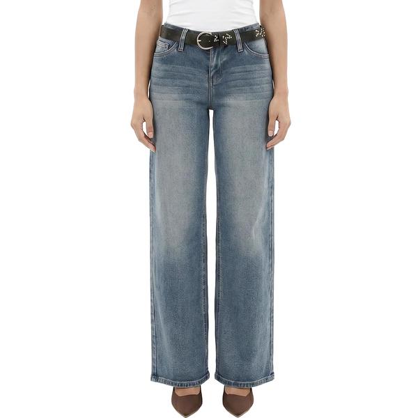 Juniors YMI(R) Britney Low Rise Wide Leg Leather Belt Jeans