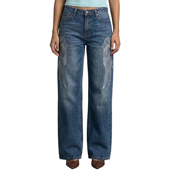 Juniors YMI(R) Britney Fit Wide Leg Wing Embroidered Jeans