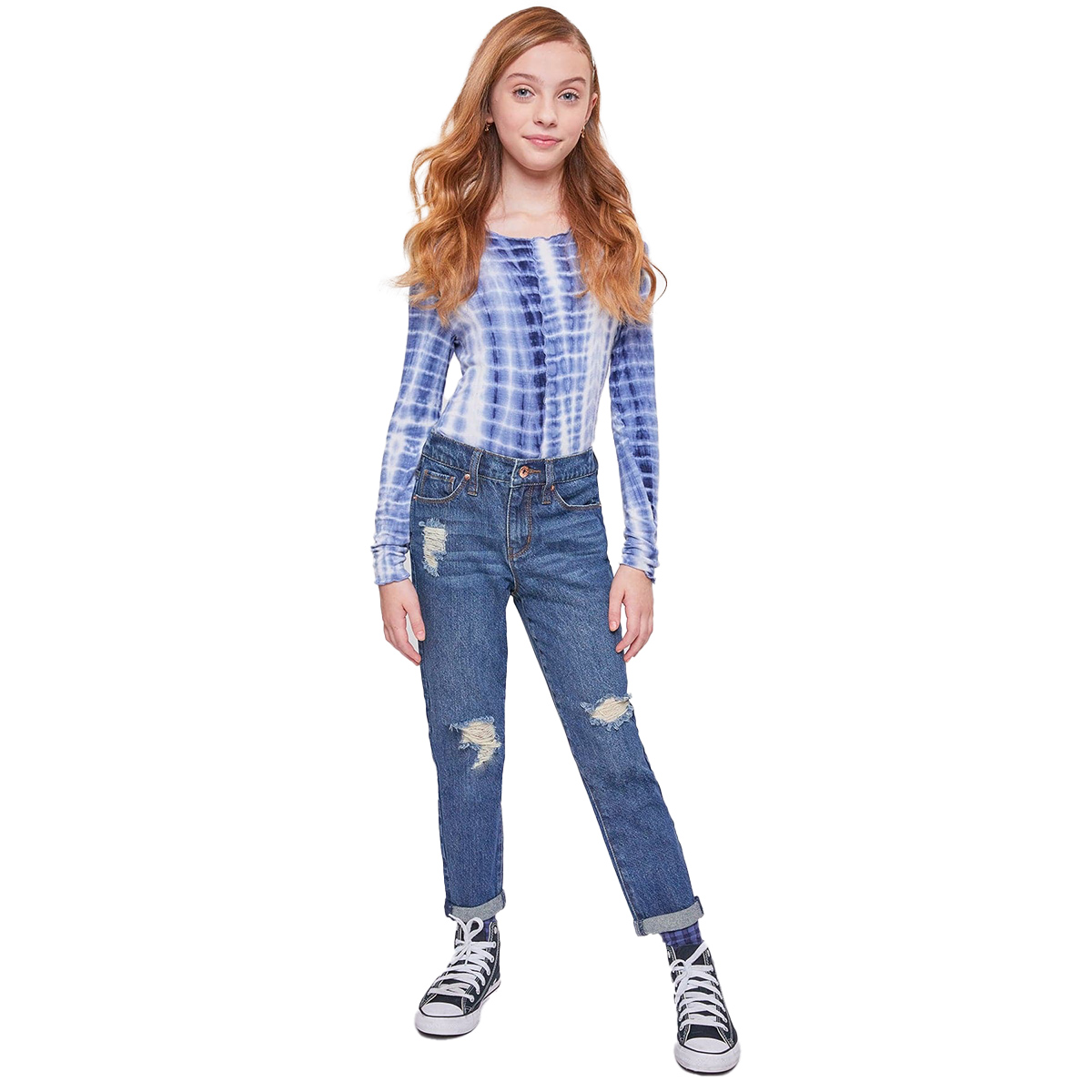 Girls (7-14) YMI(R) Taylor Relaxed Fit Destructed High Waist Jeans