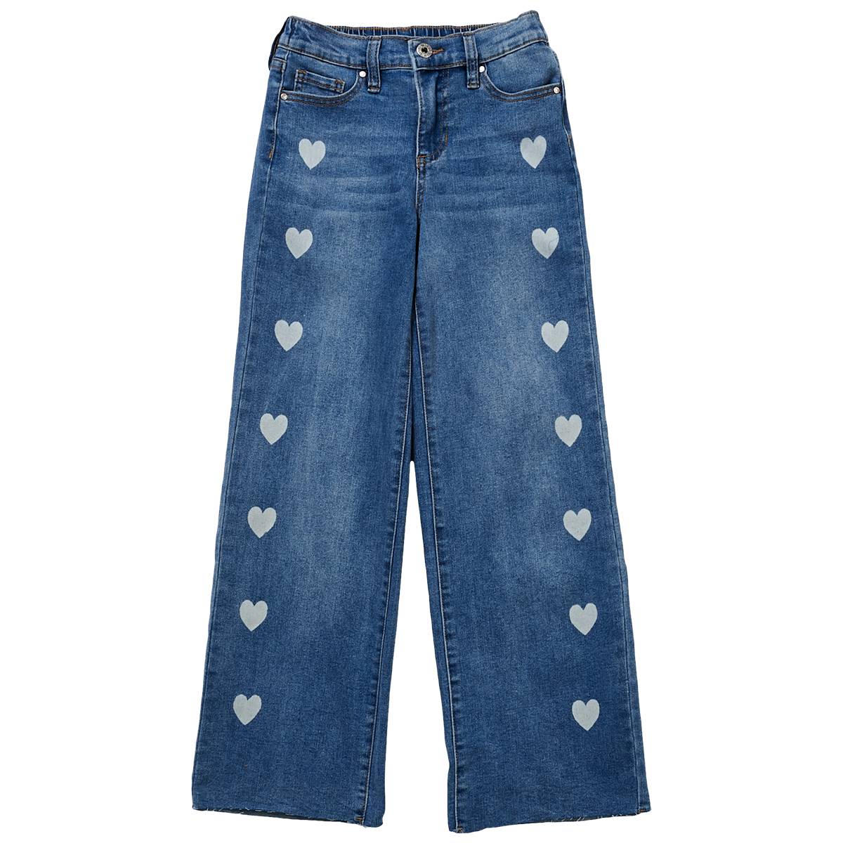 Girls (7-14) YMI(R) Girl Wide Leg Raw Hem Heart Jeans