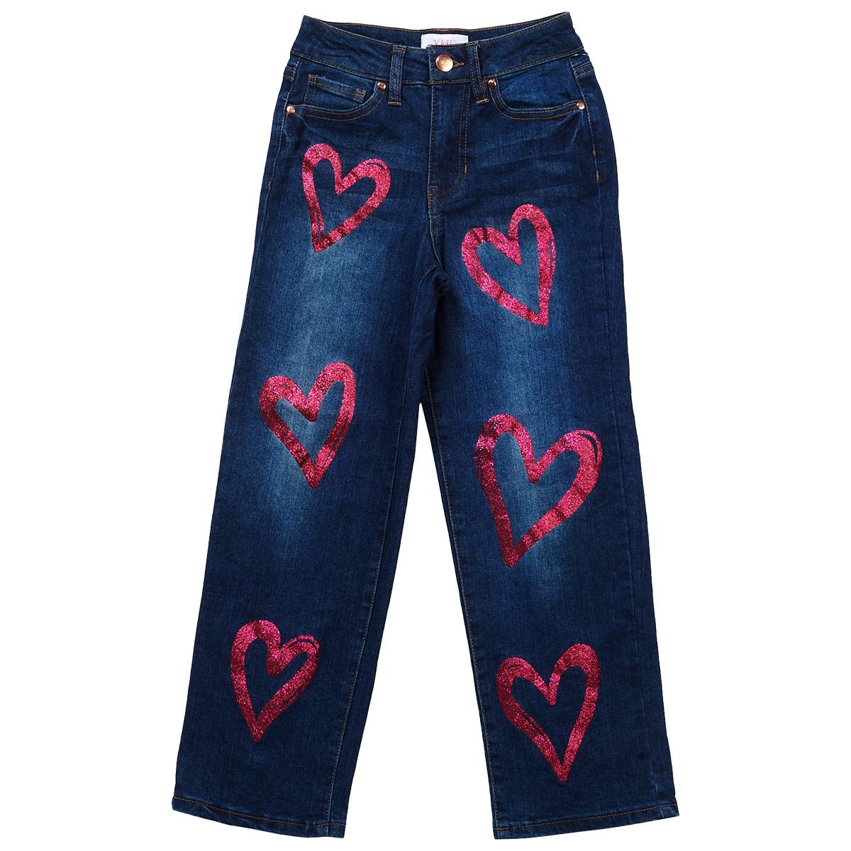 Girls (7-14) YMI(R) Shimmer Heart Straight Leg Jeans