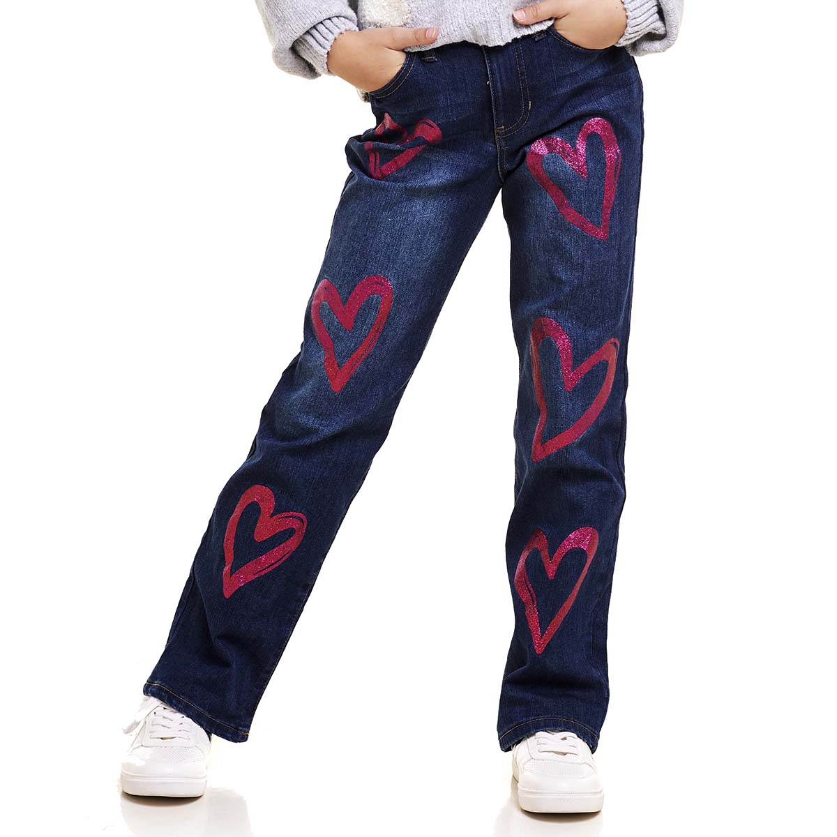 Girls (7-14) YMI(R) Shimmer Heart Straight Leg Jeans