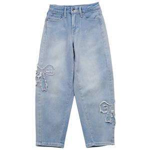Girls (7-14) YMI(R) Distressed Bow Barrel Jeans alternate view