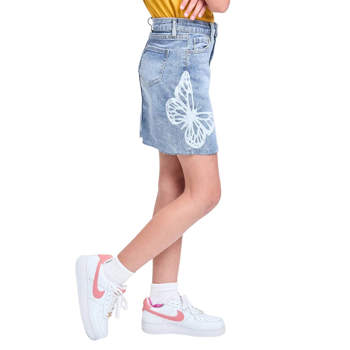 Girls (7-14) YMI(R) Girl Butterfly Raw Hem Denim Skirt