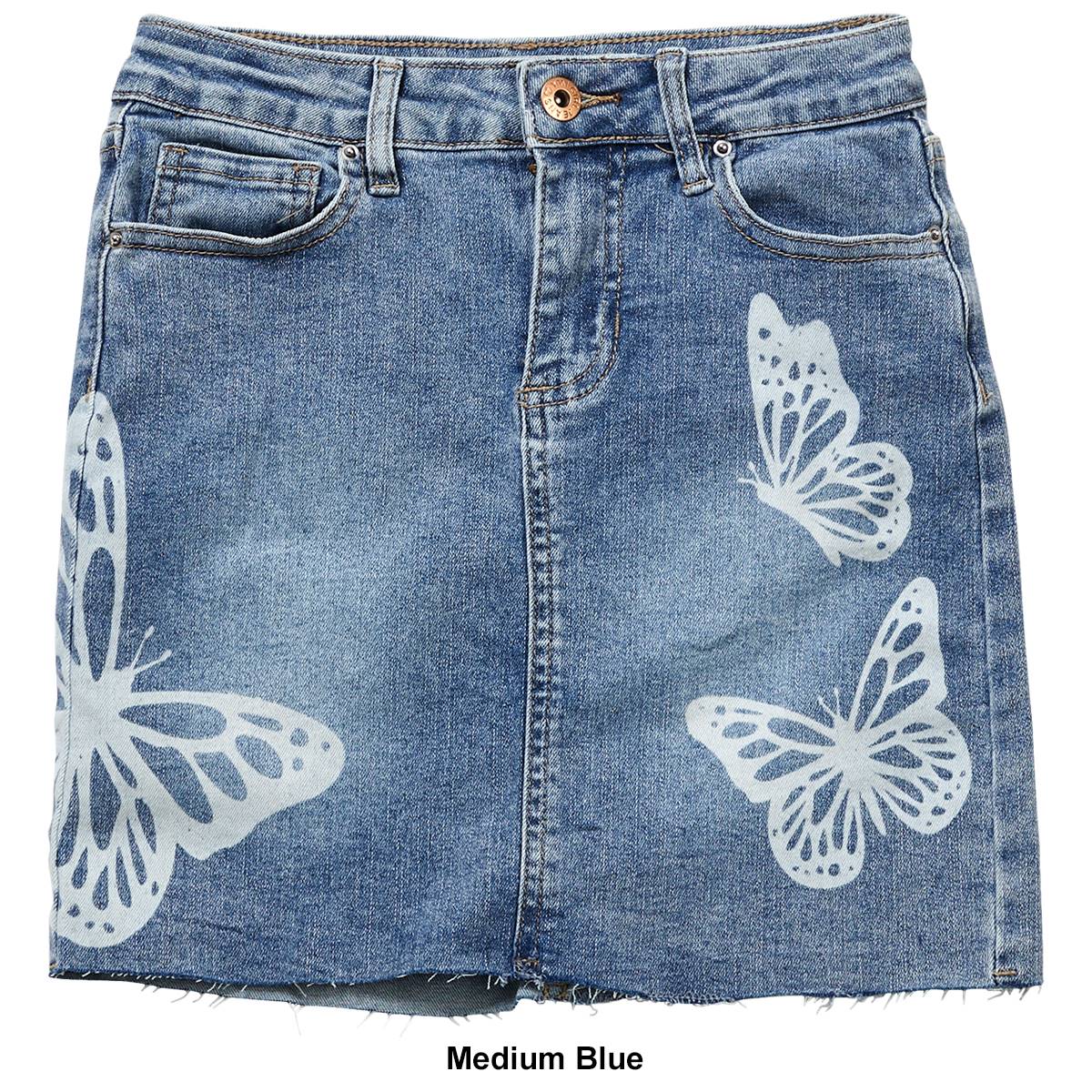 Girls (7-14) YMI(R) Girl Butterfly Raw Hem Denim Skirt