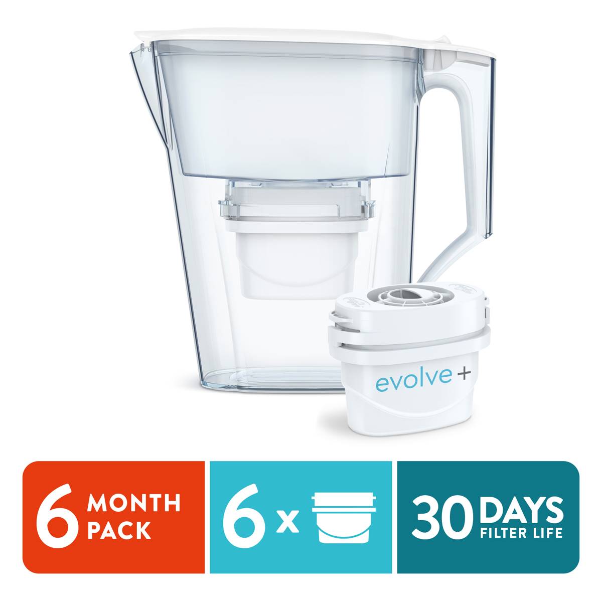 Aqua Optima Liscia Water Filter Pitcher Set W/6 Evolve+ Filters