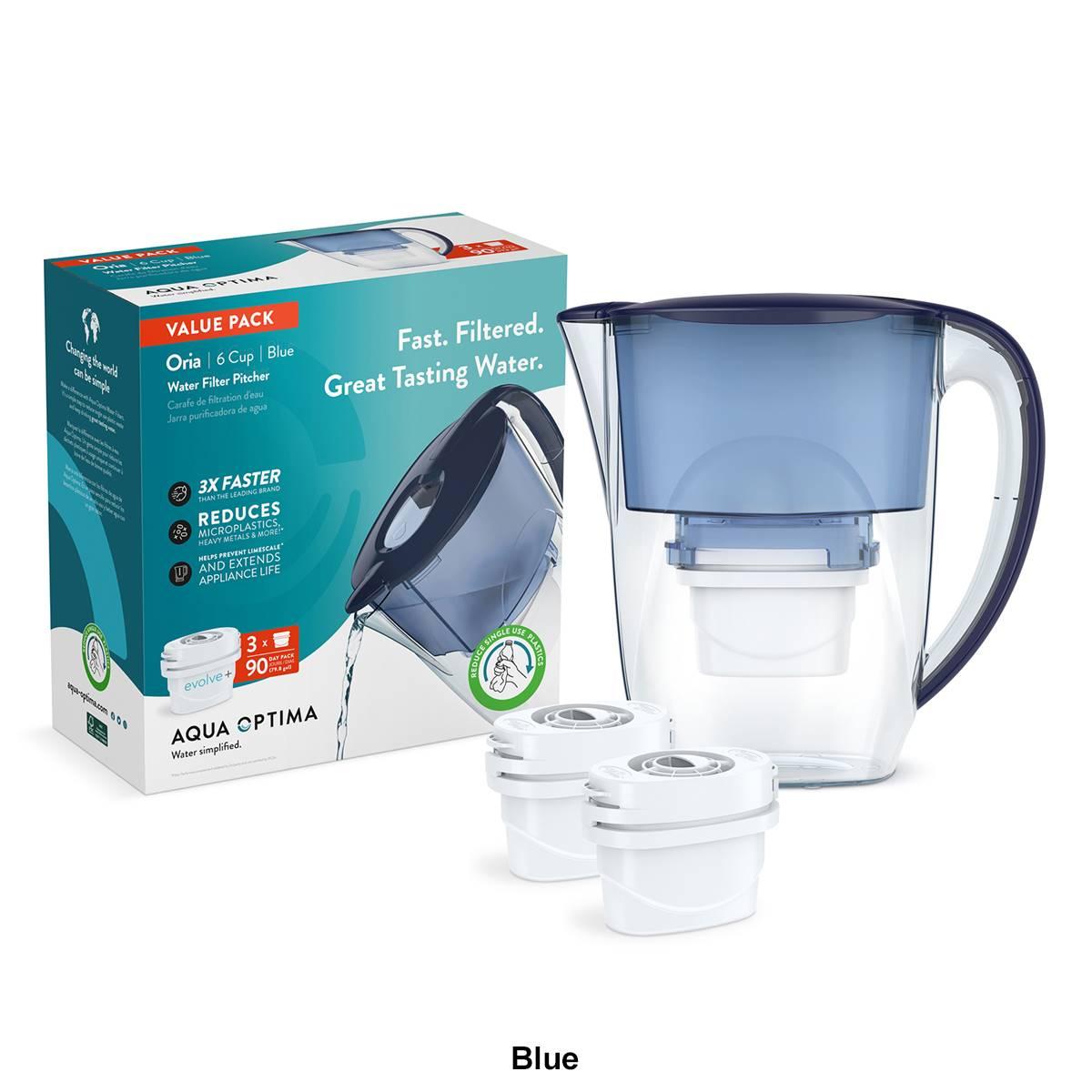 Aqua Optima Oria Water Filter Pitcher Set W/3 Evolve+ Filters