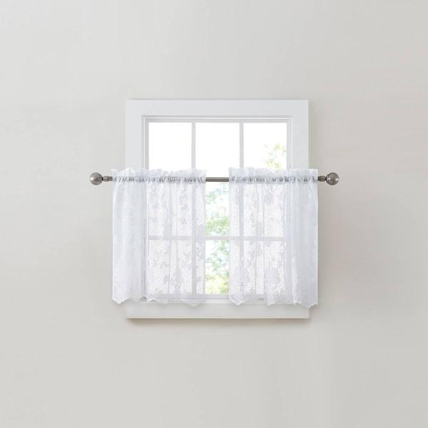 Lacey Embroidered Rod Pocket Kitchen Curtain