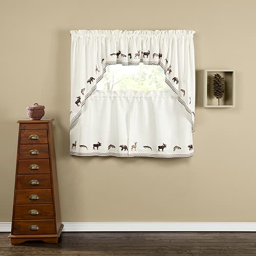 Lodge Embroidered Wildlife Kitchen Curtains