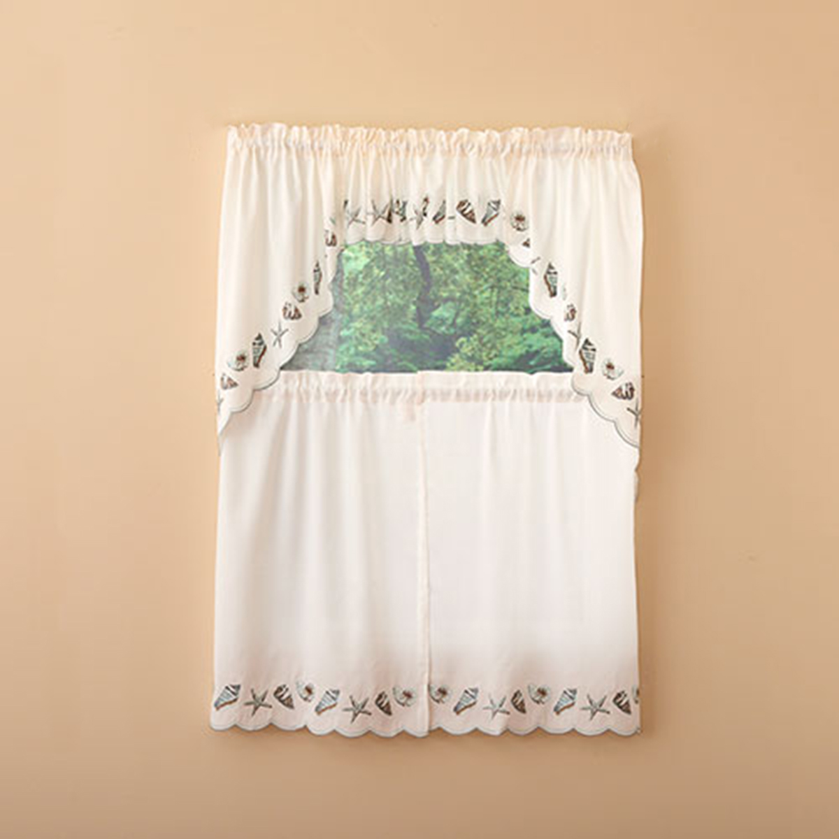 Seashells Embroidered Kitchen Curtains