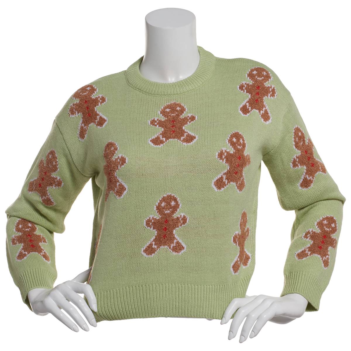 Juniors Poof! Gingerbread Men Intarsia Pullover Sweater