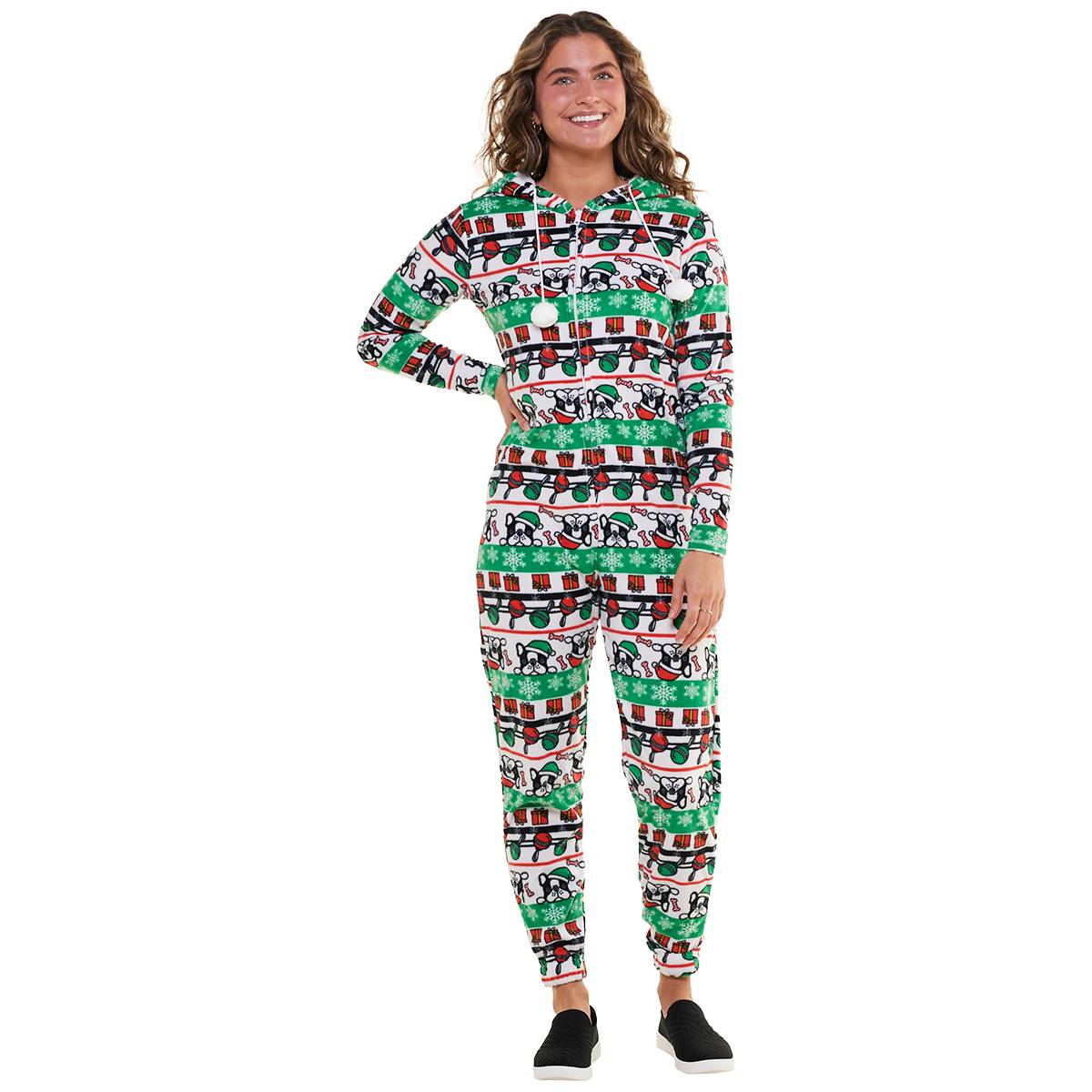 Juniors Poof! Pugs & Hugs Holiday Hooded Sleeper