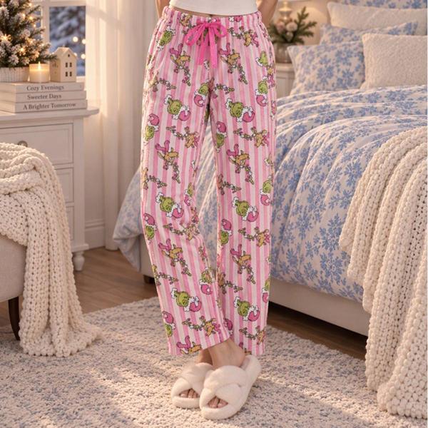 Juniors MJC Grinch & Max Stripe Plush Pajama Bottoms